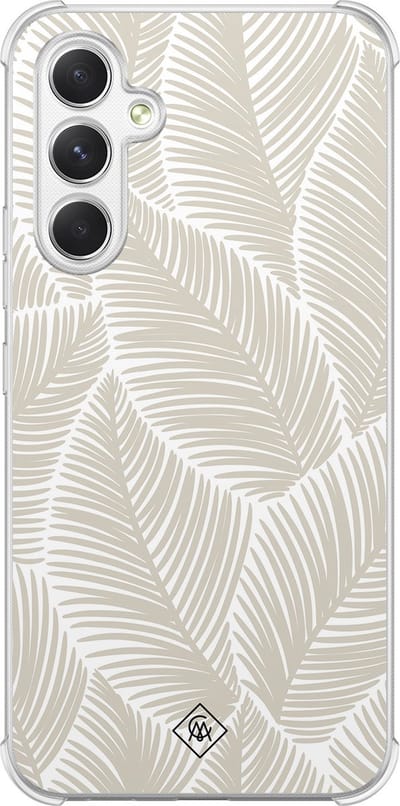 Casimoda® hoesje - Geschikt voor Samsung Galaxy A15 - Palmy Leaves Beige - Shockproof case - Extra sterk - TPU/polycarbonaat - Bruin/beige, Transparant