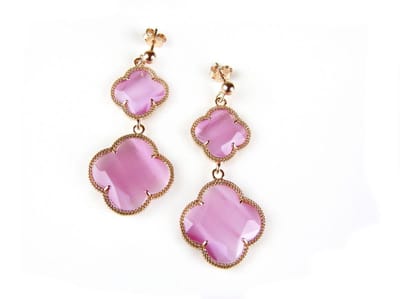 model Double Fiori groot oorringen in zilver roze verguld roze klavers