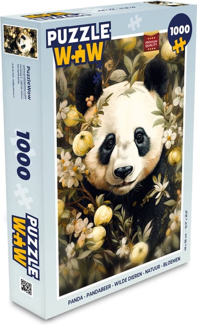 Puzzel Panda - Pandabeer - Wilde dieren - Natuur - Bloemen - Legpuzzel - Puzzel 1000 stukjes volwassenen