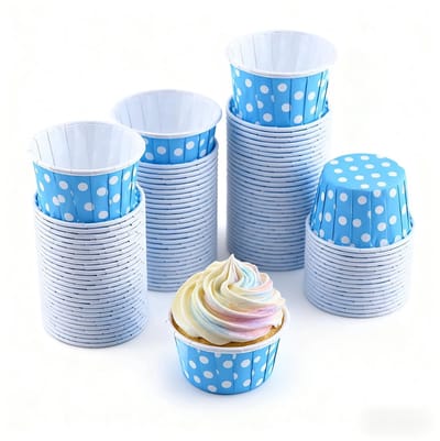 JHUBERS- Bakken Cups 100 Stuks - Mini Muffin Vormpjes - Gecoate Papier - Polka Dot - Decoratie Verjaardagsfeestje - Oliebestendig - Muffinvormpjes