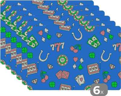 Placemat - Placemats kunststof - Patronen - Casino - Gokkast - Poker - 45x30 cm - 6 stuks - Hittebestendig - Anti-Slip - Onderlegger - Afneembaar