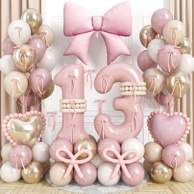 SnelShoppen - Ballonnen Verjaardag 1 Jaar Meisjes, 60 Stuks Set Met Grote Strik Ballonnen Roze Witte Ballonnen Voor Thema Feest Strik Voor Verjaardag