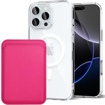Shockproof Anti Shock Back Cover Hoesje Compatibel met MagSafe Geschikt voor: Apple iPhone 16 Pro met Magnetische Pasjeshouder - Donkerroze