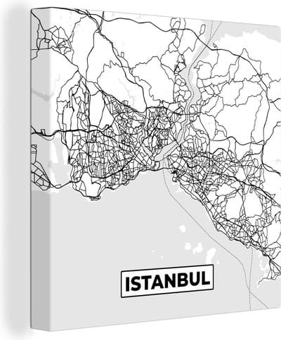 Canvas Schilderij Kaart - Istanbul - Zwart Wit - Plattegrond - Stadskaart - 20x20 cm - Wanddecoratie
