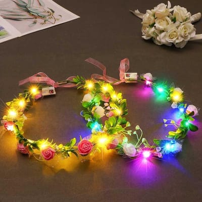 Bloemenkroon Hoofdband - Lichtgevende Krans - Feest Accessoire - Inclusief 2 Stuks - 22 x 19 cm