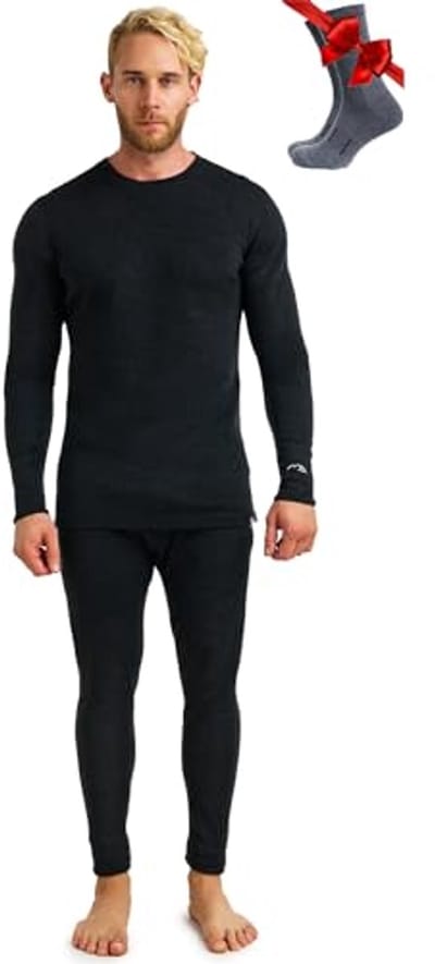 100% Merino ondergoed voor heren - Thermisch shirt en broek set met wandelsokken