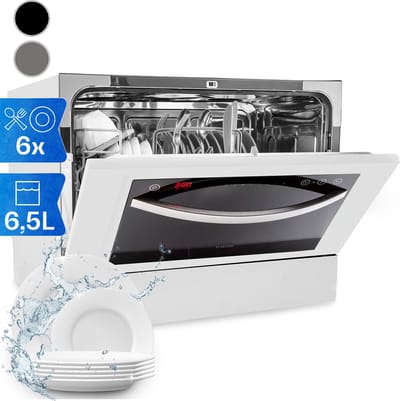 Klarstein mini-vaatwasser voor 6 couverts, stille UV-vaatwasser, compact met 7 wasprogramma's, kleine tafelvaatwasser voor thuis, kantoor, camping, mini-vaatwasser met wateraansluiting