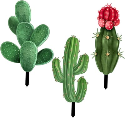 Cactus Tuindecoratie - Buitenkunst - Tuin Aankleden - Weerbestendig Materiaal - 3 Stuks - Groen