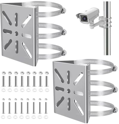Mast en Camera Houder Set voor Bewakingscamera’s - Roestvrij Staal, 20 cm, Verstelbare Clips, Geschikt voor Binnen en Buiten