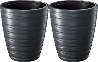Prosperplast Plantenpot/bloempot Amazing - 2x - buiten/binnen - kunststof - antraciet - D30 x H33 cm - met binnenpot