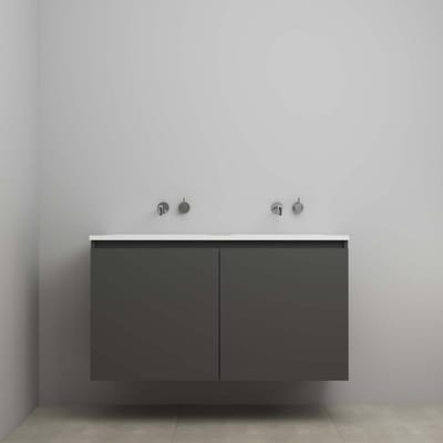 On-Line Onderkast - 120 cm - Bouwpakket - Greeploos 2 Deuren - Acryl Wastafel - 2 Kraangaten - Mat Antraciet