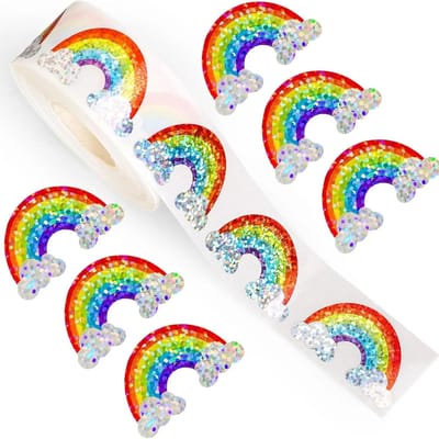 500 Stuks Regenboogstickers Rol Laser Gekleurd Regenboogvorm Afdichtstickers Waterdicht Zelfklevend Decals Voor Envelop red