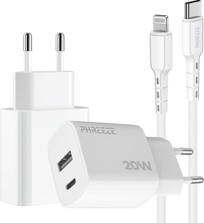 Phreeze usb C oplader 20W geschikt voor iPhone 14 13 12 en iPad met Lightning kabel - Snel opladen met 2 poorten