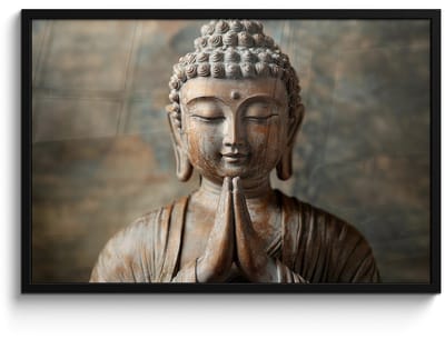 Poster in lijst - Fotolijst 90x60 cm - Posters - Boedha - Beeld - Bruin - Rust - Posterlijst zwart - Decoratie - Wanddecoratie woonkamer - Muurdecoratie slaapkamer