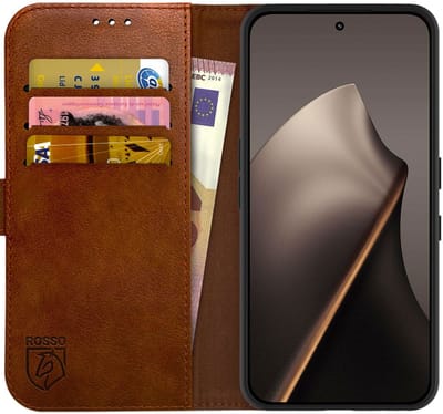 Rosso Element Geschikt voor Xiaomi 15T | Wallet Book Case | Portemonnee Hoesje | 3 Pasjes | Magneetsluiting | Stand Functie | Bruin