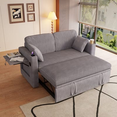Wishdor Slaapstoel 3-In-1 Met Uitschuifbed En Verstelbare Rugleuning - Modern - Voor Woonkamer - Ribstof - Grijs