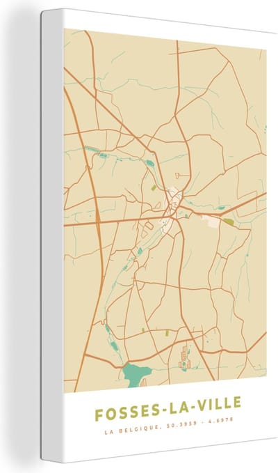 Canvas Schilderij Fosses-La-Ville - Stadskaart - Vintage - Plattegrond - Kaart - 20x30 cm - Wanddecoratie