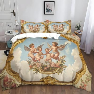Linge de lit rétro Ange Art romain antique, Ensembles de literie en microfibre, Linge de lit pour enfants pour adolescents adultes Housse de couette 3 pièces 140x210cm