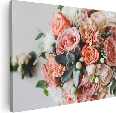 Artaza Canvas Schilderij Bruidsboeket - 40x30 cm - Klein - Wanddecoratie Rozen - Muurdecoratie Bloemen - Schilderijen Op Canvas Woonkamer