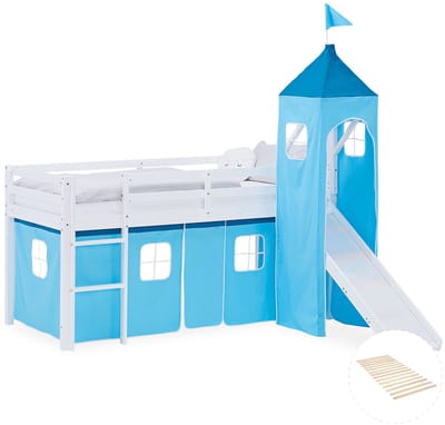 Homestyle4u Hoogslaper - 90x200 cm - Blauw - met lattenbodem