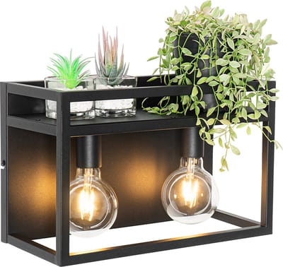 QAZQA cage rack - Industriele Dimbare LED Smart Wandlamp incl. wifi met Dimmer voor binnen - 2 lichts - D 18 cm - Zwart - Industrieel - Woonkamer | Slaapkamer | Keuken