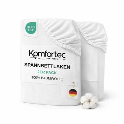 Komfortec Jersey Stretch 2-delige Hoeslaken Set 140x200 cm, Dubbelpak, 23 cm Matrasdikte, Rondom Elastiek, 100% Katoen, Wit