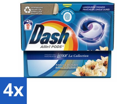 4 x Dash - Lenor Collectie - Wasmiddel Capsules - All-in-1 Pods - Witte en Gekleurde Was - Amber & Orchidee - 17 Wasbeurten - Wasmiddel Capsules - Lenor Geur - Waspoeder - Vlekkenverwijderaar - Wasverzachter
