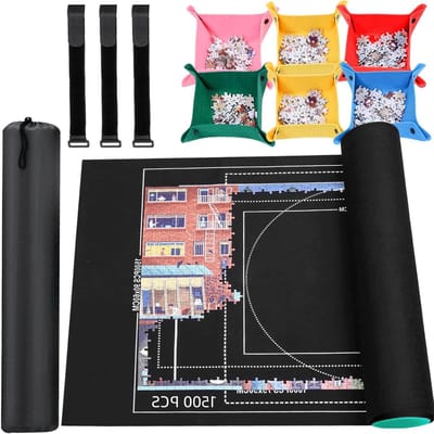 Puzzelmat Rol - Puzzel Opberger - Puzzel Spel - Inclusief Opbergvakken - 107x66 cm - Zwart