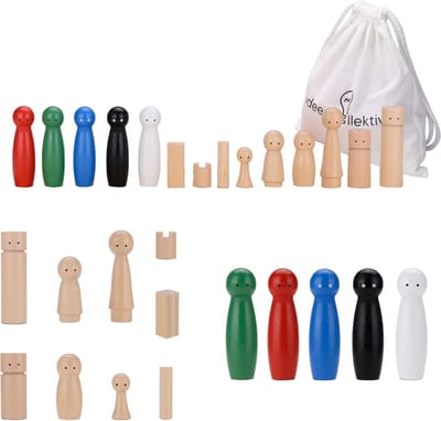 Houten Figuren Set - Coaching Elementen - Systemisch Werk - Extra Onderdelen - 34 Stuks - Natuurlijk Hout