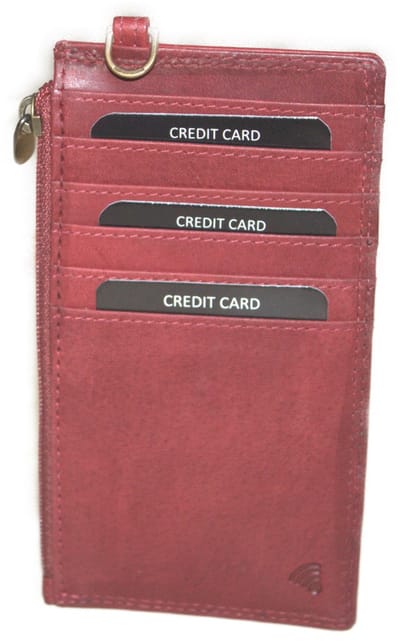 Oi retro rode leren pasjeshouder lang met rits / zeer dun creditcardmapje / plat lang pasjesmapje met ritsvak /beveiligd tegen skimmen / retro rood leer / 560Red NR