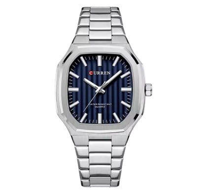 Curren - Herenhorloge - Mannen - Zilveren Polsband - Zilver en Blauw- Horlogedoos - RVS