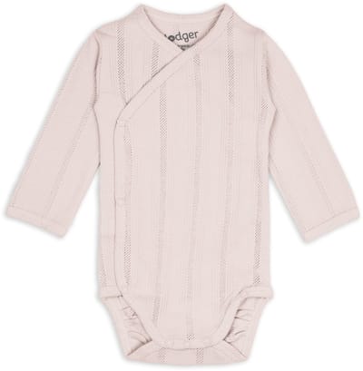 Lodger Romper met lange mouwen - Pointelle - Roze - Maat 68 - bio katoen - Overslag romper