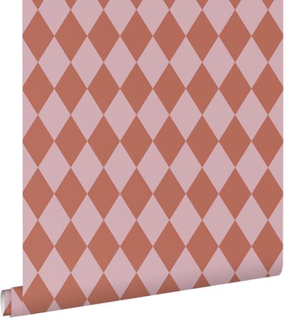 ESTAhome behang ruiten terracotta roze - 50 x 900 cm - 131598