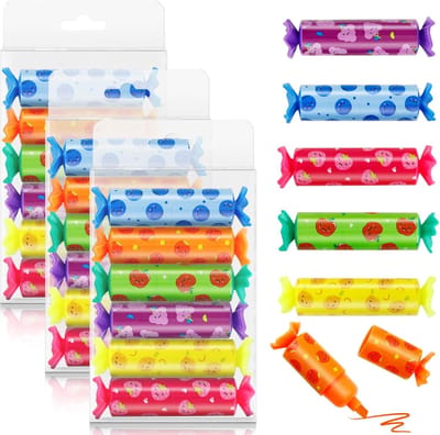 Mini Markeerstiften Set van 24 - Highlighter - Marking - Snoepvormige Textmarkers - 6 Schattige Neon Kleuren - Ideaal voor Uitdeelcadeautjes, Traktaties & School - Meerkleurig