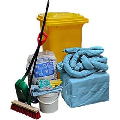 Lekkage set voor noodgevallen in rolcontainer, 167-delig, olieabsorberend blauw, absorptiecapaciteit 200 l