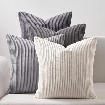 PromoHome Kussenhoezen Set van 4 Stuks - 50x50 cm Corduroy Materiaal - Grijs Gradiënt Kleurverloop - Decoratieve Kussenslopen voor Woonkamer, Slaapkamer en Tuin - Wasbaar en Milieuvriendelijk