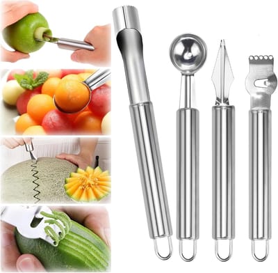 4 stuks fruitsnijgereedschap, meloenlepel, appelontpitter, kogeluitsteker, fruitsnijder, fruitsnijmes, roestvrij staal, keukengereedschap, snijder, doe-het-zelf fruitsaladesnijder