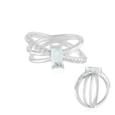 Cavill - Elegante Damesring - 925 Sterling Zilver met Platina Plating - Paraiba Smaragd 0,671 ct & Zirkonen 0,507 ct - Modern & Verfijnd