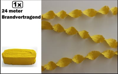Crepe guirlande brandvertragend geel 24meter -BRANDVERTRAGEND - verjaardag vlaglijn festival thema feest