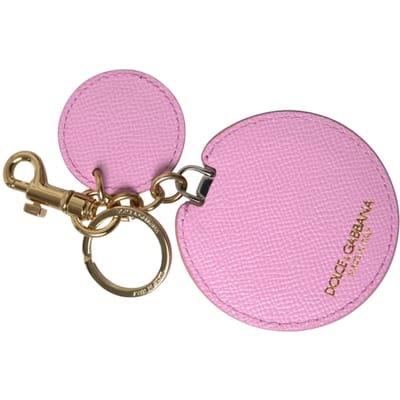 Dolce & Gabbana Roze Kalfskleder Gouden Metaallogo Print Sleutelhanger Sleutelhanger