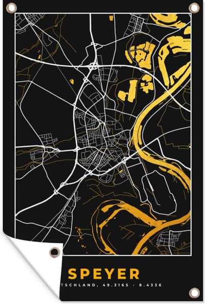 Muurdecoratie Plattegrond – Speyer – Goud – Stadskaart – Kaart - Duitsland - 120x180 cm - Tuinposter - Tuindoek