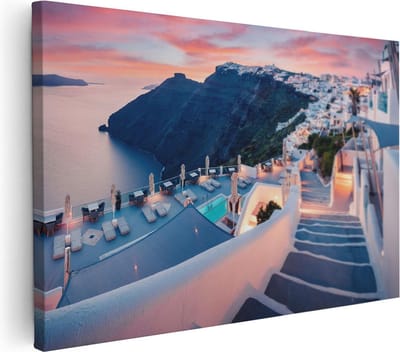 Artaza Canvas Schilderij Griekenland - 30x20 cm - Klein - Wanddecoratie Zee - Muurdecoratie Skyline - Kamer Accessoires
