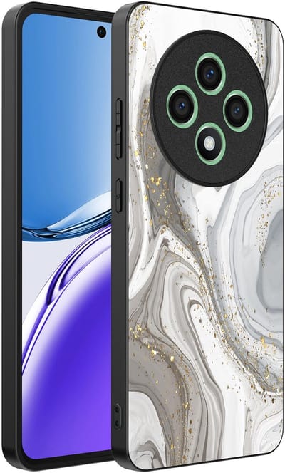 Smartphonica Telefoonhoesje Geschikt voor Oppo Reno 12F met marmer opdruk - TPU backcover case marble design - Zilver geschikt voor Oppo Reno 12F