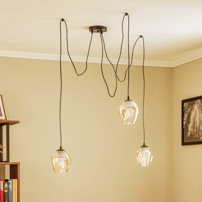 EMIBIG LIGHTING Hanglamp Starla, glas amber, 3-lamps decentrale