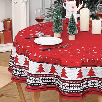 Kersttafelkleed, waterafstotend, tafellinnen, kerstdecoratie, tafelzeil, met kerstboom, 60 graden rond