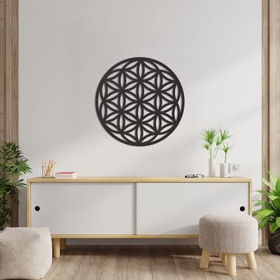 Wanddecoratie Flower Of Life - Wanddecoratie Levensbloem - Muurdecoratie Flower Of Life - Wanddecoratie Hout - Muurdecoratie Woonkamer - Wanddecoratie Woonkamer - Wanddecoratie Industrieel - Home Decor - Wall Line Art - 59 x 59 cm