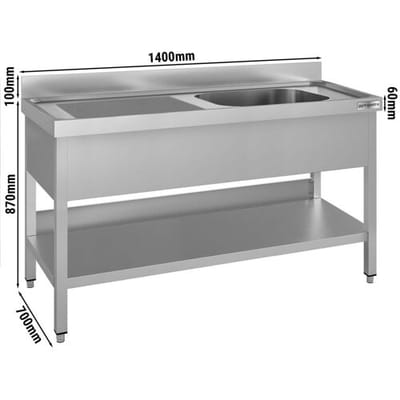 GGM Gastro Spültisch ECO - 1400x700mm - mit Grundboden - mit 1 Becken rechts Zilver