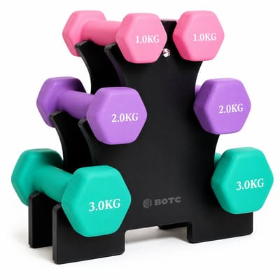 BOTC Dumbbellset - Halterset - Dumbells - Gietijzer - 1/2/3 kg - Roze/Paars/Groen
