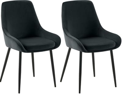 CLP Elmira Set van 2 eetkamerstoelen - Klassiek - Met rugleuning - Met armleuning - Met rugleuning - Velvet - zwart/zwart