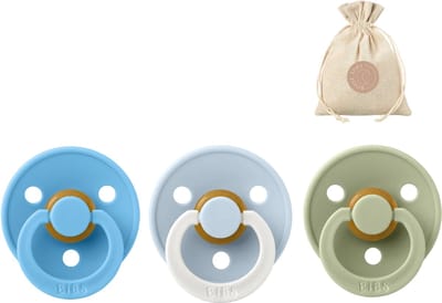 3 BIBS spenen rond maat 1: Breeze, Sage en Baby blue night + BolleToet speenzakje - fopspenen